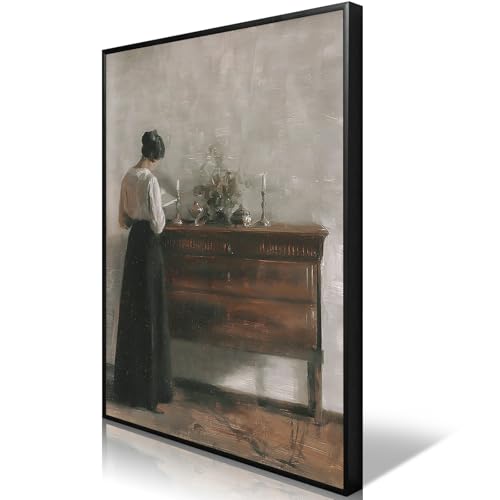 uoyien Vintage Danish Canvas Wall Art Famous Artwork Woman Reading Portrait Oil Painting Dark Academia Aesthetic Print 19th Century Antique Poster Retro Gallery Bedroom Decor 16x24in Black Framed - color: Grey, size: 16x24in Black Metal Framed