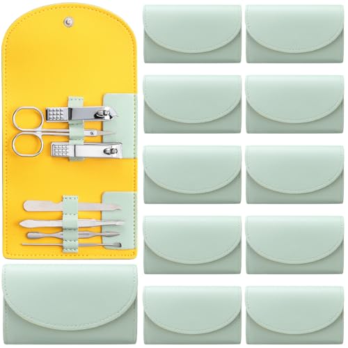 12 Set Mini Manicure Bulk, 7 in 1 Nail Clipper, Light Green - color: Light Green