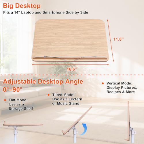3-in-1 Wooden Music Stand, Metal Bracket Book Stand for Reading Podium