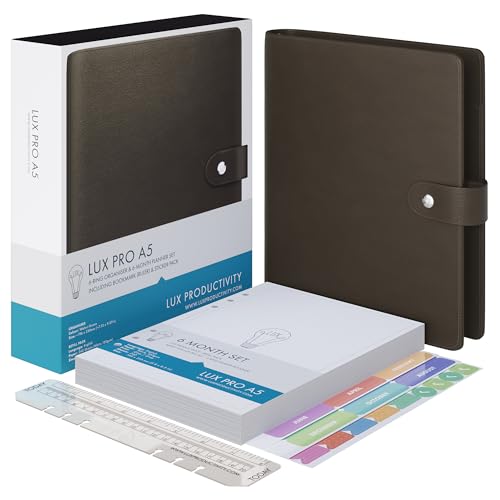LUX PRO A5 - Daily Planner & appointment diary 2024 - Gratitude journal, wellness journal & Undated weekly planners and organisers - Desk journals for women & men - LUX Productivity (Brown - Walnut) - color: Brown - Walnut