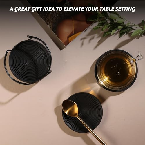 Folkulture Wooden Cute Wood Coasters with Holder, Black, Set of 4, Drinks - color: Black