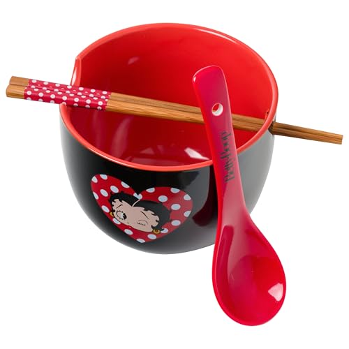 Silver Buffalo Betty Boop Heart Wink, Ramen Bowl with Chopsticks, 20oz - color: Betty Boop Wink Spoon, size: 20 Ounces (With Spoon)