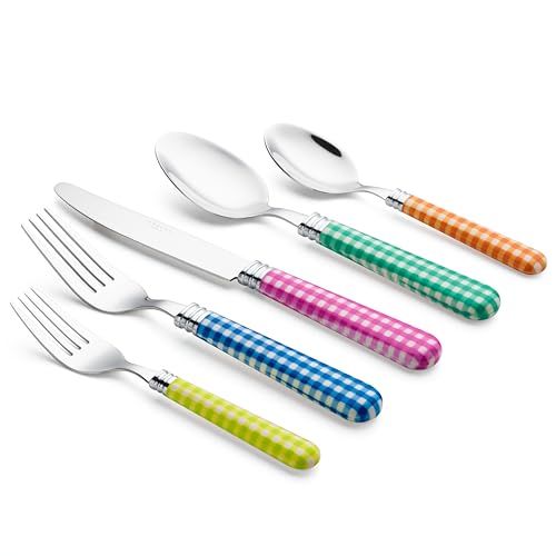 ANNOVA Silverware Set 20 Pieces Cutlery Stainless Steel Colorful Fun Handle Flatware Service for 4 - Dinner Knife, Dinner Fork, Salad fork, Dinner Spoon, Dessert Spoon (Checker Mix, 20 Pieces) - color: Checker Mix
