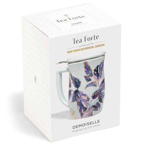 Tea Forte Ceramic Fiore Tea Cup with Infuser, Demoiselle, 14 oz - color: Demoiselle