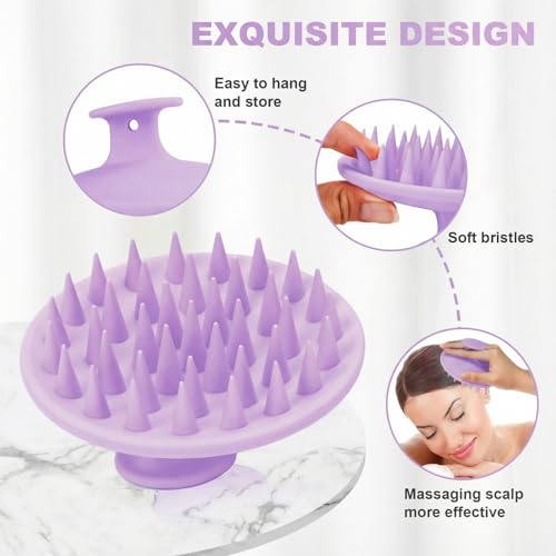 Silicone Scalp Massager Shampoo Brush, Scalp Brush for Hair Growth & Dandruff Removal, Hair Scrubber Scalp Stimulator Exfoliator Brush with Soft Bristles for Wet Dry Scalp Care (Light Purple) - color: Light Purple