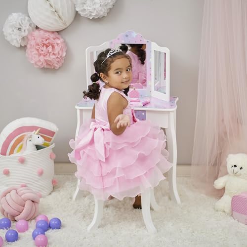 Teamson Kids - Starry Sky Print Gisele Medium Vanity - White/Lavender - color: White/Lavender