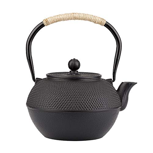 YJX Black Cast Iron Teapot, Tea Kettle for Stove Top, 40.6oz Tea Pot - size: 1200 ml without Cups