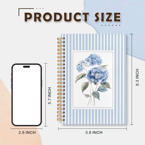 VIIJJUE Blue Hydrangea Stripe Notebook Journal, Hydrangea Gifts, Blue Notebook Office Supplies, Hardcover Spiral Journal 5.5x8.3 Inch - color: B- Blue Hydrangea