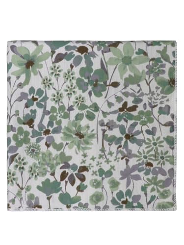 Luckyvestir Floral Pocket Squares for Men Cotton Flower Handkerchief Formal Wedding Party Graduation - color: White Green