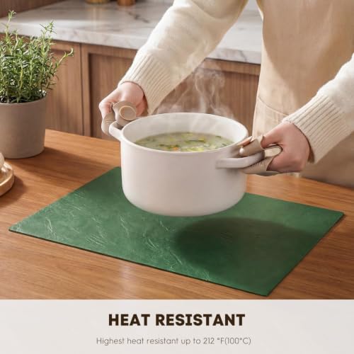 Artoid Mode Green Faux Leather Placemats Set of 4 - color: Green, size: 12" x 18", Rectangular Set of 4