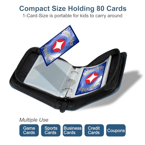 GEAoffice Mini Trading Card Binder 1 Pocket Holds 80 Cards, Zip Close, Blue - color: Blue-Dia
