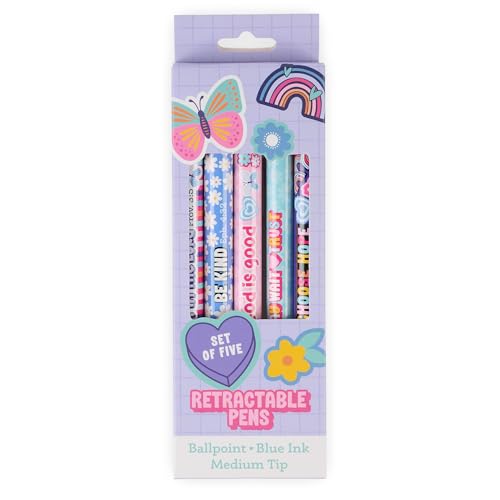 Christian Art Gifts 5 Piece Kids Pen Set, Floral Design - color: Stickered Floral/Multicolor