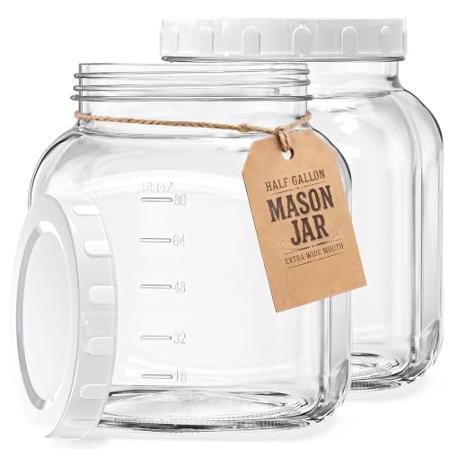 0.8Gal Glass Jar with Lid, Wide Mouth Mason Jar for Airtight Storage, 2 Pcs - size: 0.8 Gallon