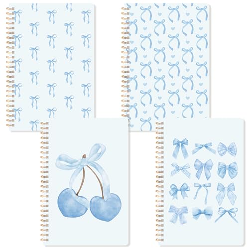 CNhoqc Blue Spiral Journal Notebook, 4Pcs Blue Bow Coquette Preppy Notebook - color: Blue-4pcs