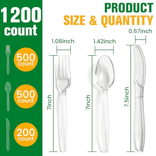 1200 Count Plastic Silverware Heavy Duty, 500 Forks, 500 Spoons, 200 Knives - size: 1200 Combo Set(Spoons+Forks+Knives)