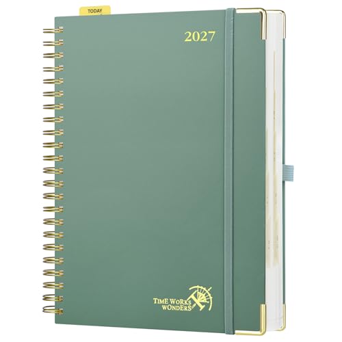 POPRUN 2027 Daily Planner One Page Per Day, Large 8.5" x 12" Calendar Book - color: Midnight Green, size: Large - 8.5" x 12", style: Calendar Year 2027