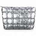 Hillban Silver Puffy Quilted Makeup Bag for Women Cosmetic Gift, Classic - color: Silver, size: Classic