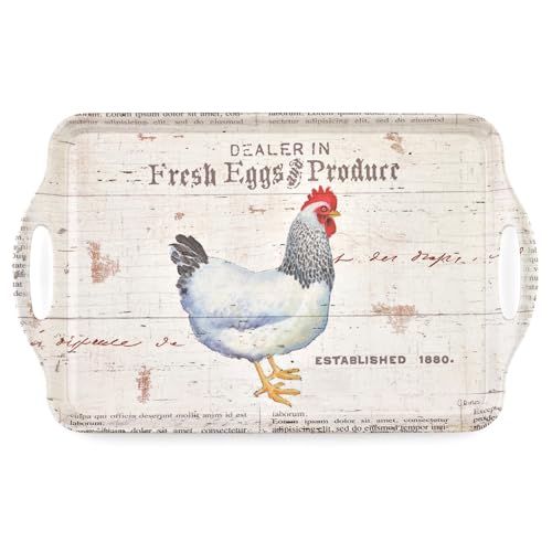 Pimpernel On the Farm Melamine Tray – (17.75" x 13") Rustic Farmhouse Platter with Fresh Produce & Egg Stand Artwork, Durable Serving Piece for Dining, Kitchen, Snacks & Entertaining - size: 18.9" x 11.6" x 1", style: On The Farm