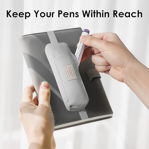 MoKo Elastic Pen Holder for Notebook, Adjustable Zipper Pouch, Grey - color: Grey