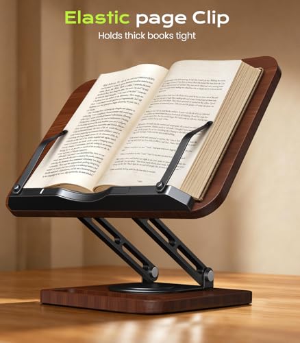 LOXP Book Stand with Storage, 360° Rotating Cookbook Stand, Ergonomic