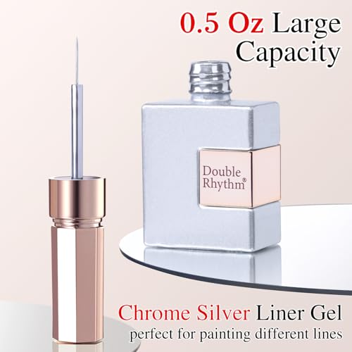 Double Rhythm 15 Ml Metallic Gel Liner Nail Art Gel Bronze Mirror Chrome Painted Drawing Stripper 3D Effect Gel Polish (Chrome Silver-L1009) - color: Chrome Silver