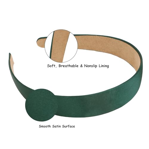 Wecoe 10 Pack Dark Green Headbands 1 Inch Wide Satin Headbands Women Non Slip Fashion Plain Head Bands Solid Hair Bands DIY St. Patrick's Day Hair Accessories for Women Girls Diademas Para Mujer - color: Dark Green