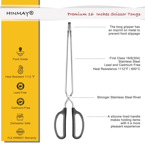 HINMAY Scissor Tongs 16" Extra Long Stainless Steel Barbecue Grilling Tongs - size: 16"