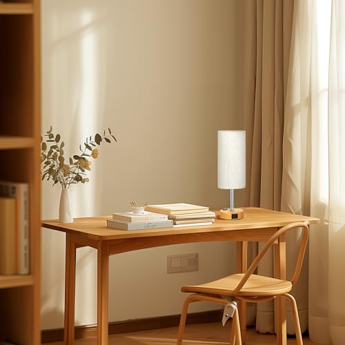 Fenmzee Bedside Table Lamp Set of 2 - Dimmable Touch, USB A+C, AC Outlet - color: Cream - Wood Grain 2, size: 14"