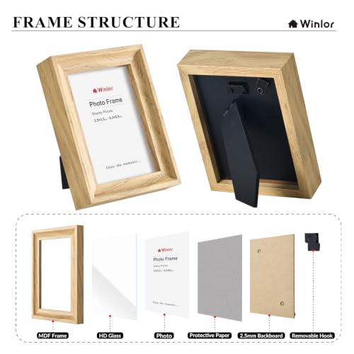 2.5x3.5 Mini Picture Frames Set of 6, Small Polaroid Photo Frame with HD Glass, FSC Certified Eco MDF Wood, Tabletop Desk & Wall Display for Instax Film, Baby Nursery Decor, Wallet Size, Natural - color: Glass-Natural