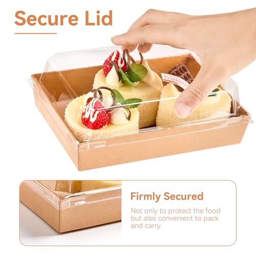 Kucoele 50 Pack 7" x 5" Paper Charcuterie Boxes with Clear Lids - color: Brown