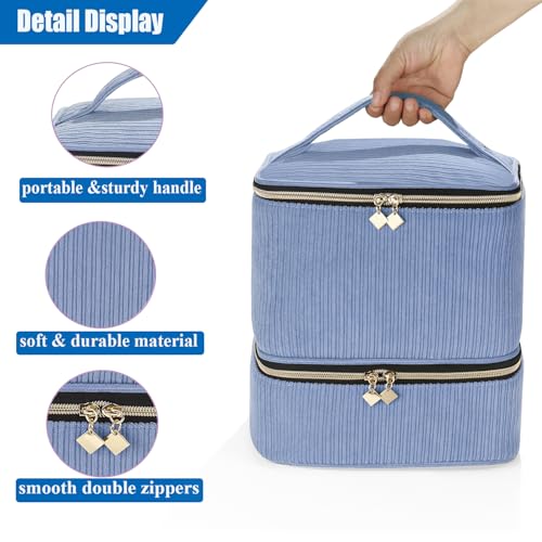 CTWWFS Corduroy Nail Polish Organizer and Nail Lamp Case, Nail Kit Organizer Holds 30 Bottles (15ml - 0.5 fl.oz) and a Nail Lamp, Nail Polish Carrying Case with Manicure Tools Storage Sections (Blue) - color: Blue