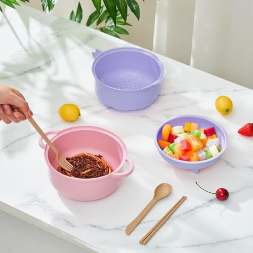 2 Sets Large 45oz Cute Pig Ramen Bowl Set Microwavable Pink, Purple - color: Pink,Purple