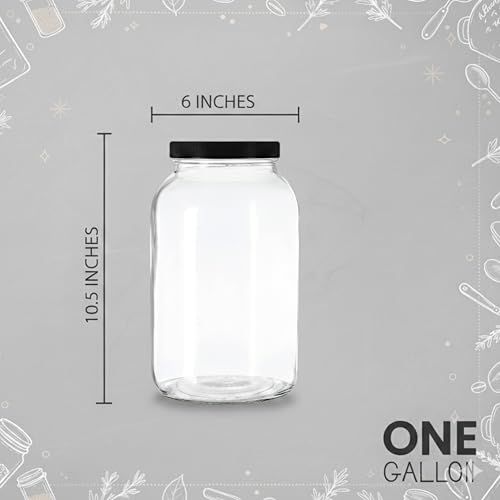 kitchentoolz 1 Gallon Glass Mason Jars – Extra Large Wide Mouth Jars with Airtight Lids – Perfect for Sourdough Starter, Fermenting, Pickling, and Storage – Made in the USA – Pack of 2 - Black - color: Black, size: Pack of 2