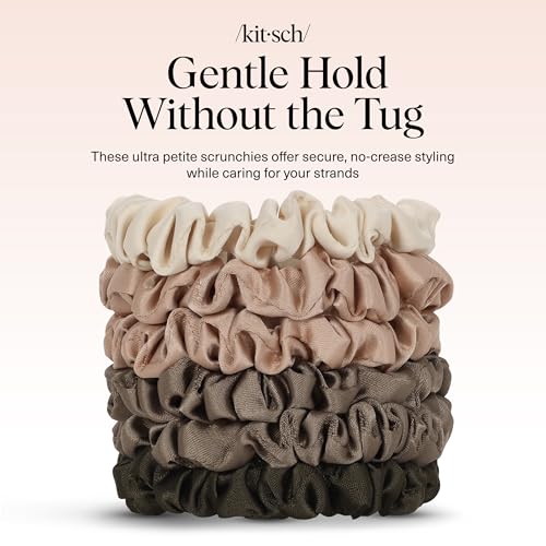 Kitsch Ultra-Petite Satin Scrunchies for Women - Eucalyptus, 6pcs - color: Eucalyptus