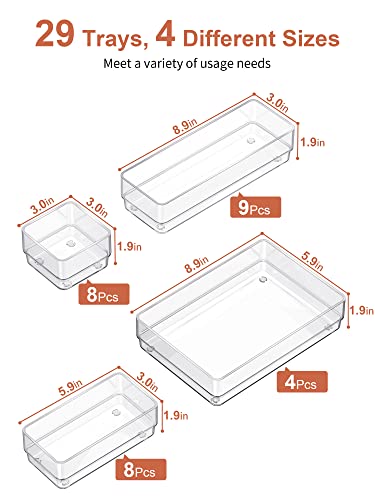 SMARTAKE 29 PCS Drawer Organizer, 4-Size Desk Bathroom Drawer Organizer - size: X Large