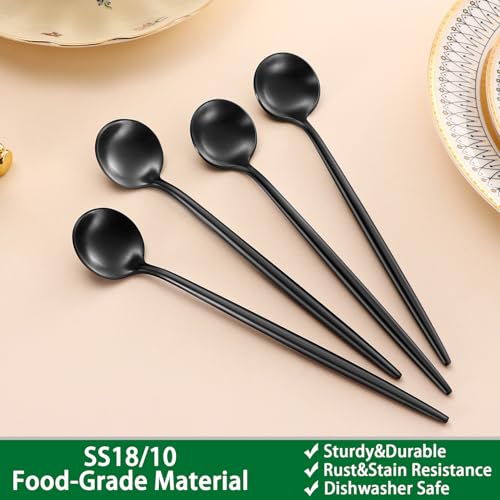 DEHOV 4 PCS 6.7 Inches Satin Black Stainless Steel 18/10 Coffee Spoons,Iced Tea Spoon,Espresso Stirring Spoons,Matte Black SS304 Teaspoons,Dessert Spoon,Long Coffee Spoons accessories - color: Black, size: 6.7 Inch