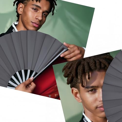 2 Pack Large Folding Hand Fan, Black Chinese Kung Fu Tai Chi Fan Nylon-Cloth Fan For Men And Women Performance, Dance, Decorations, Festival, Gift (Folding fan black 2p) - color: Black