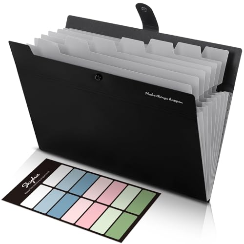 SKYDUE 8 Pockets Expanding File Folders, Accordion Folders, Portable Paper Bill Receipt Organizer, Letter Size, Home College School Office Supplies, Black - color: Black-cm