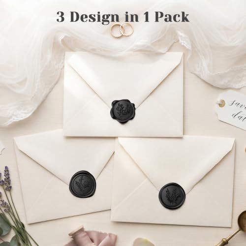 60 Pcs Wax Seal Stickers Set (3 Designs in 1 Pack) - Adhesive Backed Elegant Floral Designs for Wedding Invitation Envelope Seal Stickers Gift Wrapping (Black) - color: Black