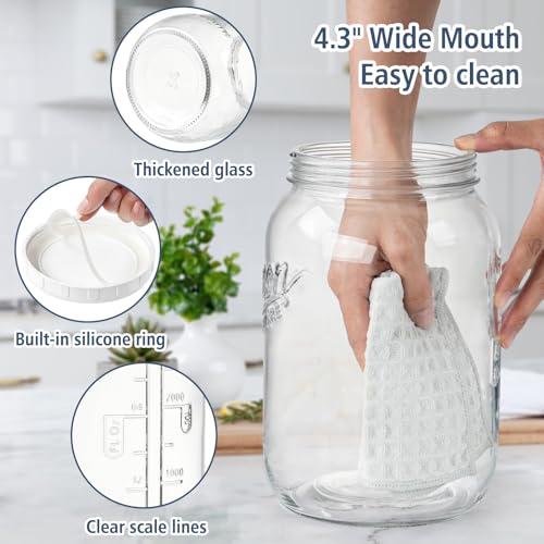 1 Gallon Large Mason Jars with Lid, Glass Flour Storage Containers, 128 OZ