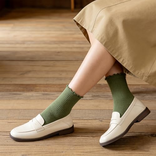 Women's Ruffle Socks Lace Cotton Casual Crew Ultra Thin Lettuce Frilly Ankle Socks Pack of 6 - color: Multicolor-003
