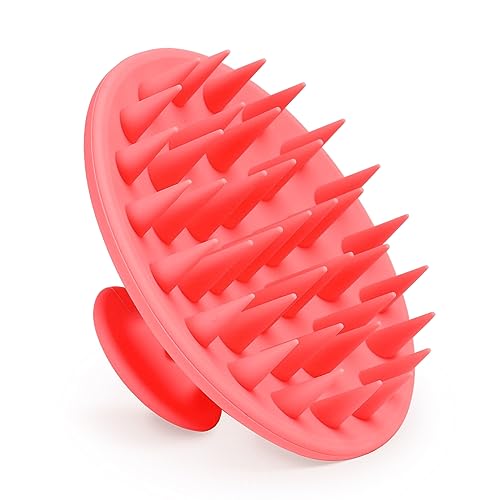 Meartchy Silicone Scalp Massager Shampoo Brush, Scalp Brush for Hair Growth & Dandruff Removal, Hair Scrubber Scalp Stimulator Exfoliator Brush with Soft Bristles for Wet Dry Scalp Care (Rose Red) - color: Rose Red