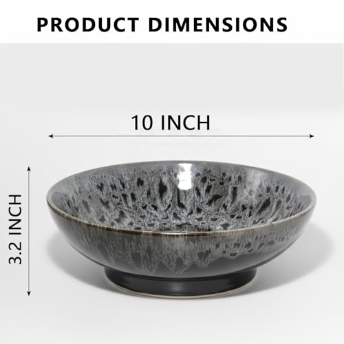 Ceramic Fruit Bowl,10.2" Decorative Bowl, Large Fruit Bowl for Kitchen Counter, Pedestal Bowl, Kitchen Counter Décor, Bread Candy Snacks Organizer(Black Gray) - color: Black Gray
