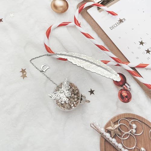 Initial Letter and Butterfly Charm Metal Feather Bookmark (Silver-D) - style: Silver-D