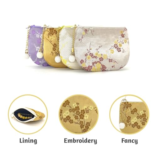 Handmade Women Coin Purse Brocade Rosary Bag Silk Jewelry Pouch Zipper Wallet - Gloden - color: Golden