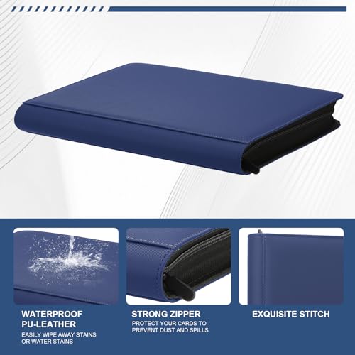 Toploader Binder, 9-Pocket 288 Cards Holder for 3"x4" Rigid Card Sleeves - color: 9Navy Blue