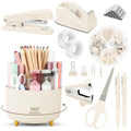SKYDUE Desk Organizer Set with 360° Rotating Pen Holder - color: Beige