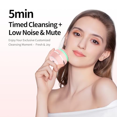 Face Cleansing Brush, Waterproof Silicone Facial Cleansing Brush, 6 Modes, 3 Light Effect, Rechargeable Electric Exfoliator Deep-Clean Scrubber for Women and Men - color: Pink