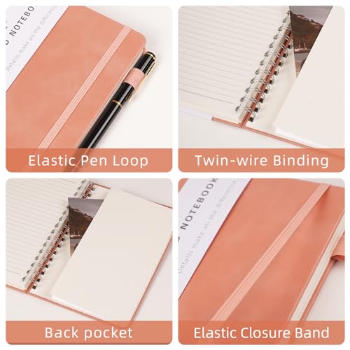 Spiral Notebooks Journal for Women Men 12 Pack Bulk Leather Hardcover with Pen Holder A5 160 Pages 100 GSM Thick Paper for Work School Lined Pink - color: Pink