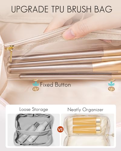 VLANDO Initial Makeup Bag with Separate Brush Pocket,Letter A,Off White - color: 14.White-A